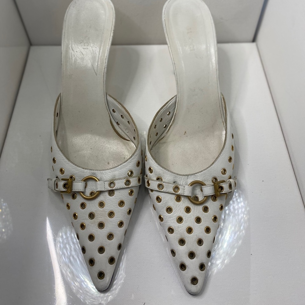 White Gucci Heeled Mules